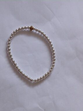 Silver Beaded Stretch Bracelet with Gold Accent